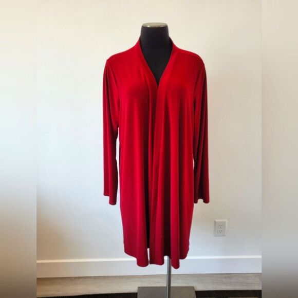 Nina Leonard Plus Size 1X Open Front Cardigan Topper Kimono Maroon Burgundy Red - Picture 1 of 9